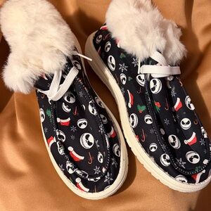 Nightmare before Christmas theme, Shoes Festive Black and White Fur-Lined Shoes